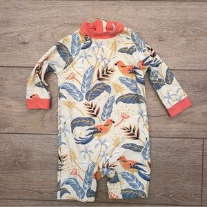 Upandfast rash guard sunsuit tropical orange bird pattern UPF 50+ protection.